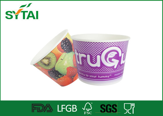 Chine le logo 12oz a imprimé les tasses de papier de crème glacée de yaourt avec des couvercles, FDA fournisseur