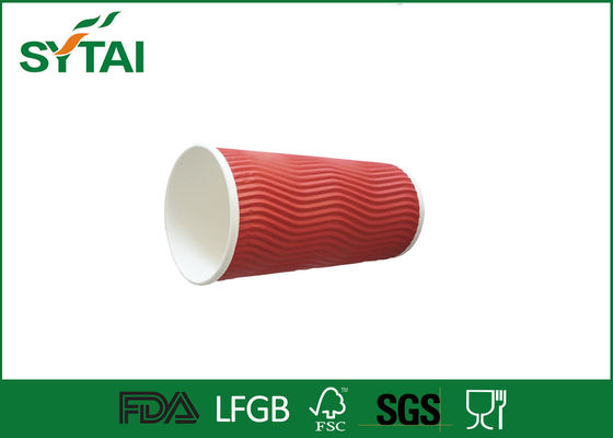 Chine Tasses de papier d'ondulation rouge, tasses de café de papier à double paroi potables fournisseur