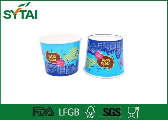 Chine Les tasses de papier colorées bleues de crème glacée, coutume biodégradable ont imprimé des tasses de crème glacée fournisseur