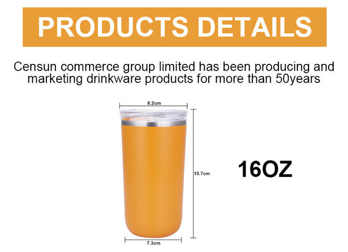 16 oz tasse à café en acier inoxydable avec couvercle et paille à vide métallique 3