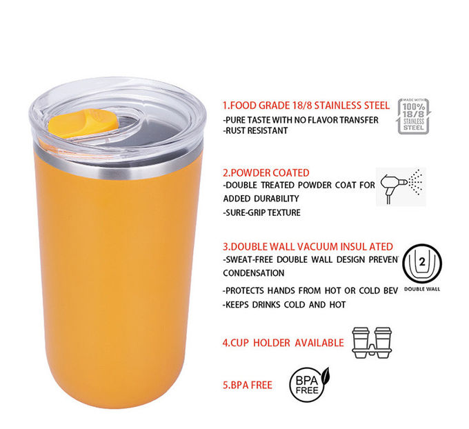 16 oz tasse à café en acier inoxydable avec couvercle et paille à vide métallique 1