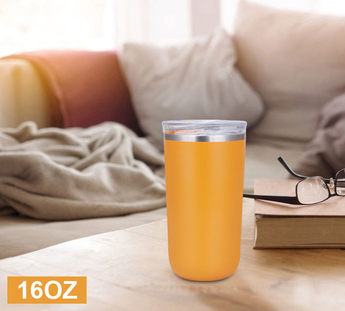 16 oz tasse à café en acier inoxydable avec couvercle et paille à vide métallique 0